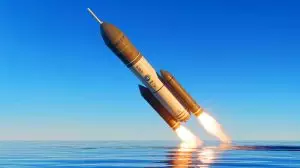 Illustration de la fusée Yanxingzhe-1 de Space Epoch lors de son test de récupération en mer. Image réalisée par IA.