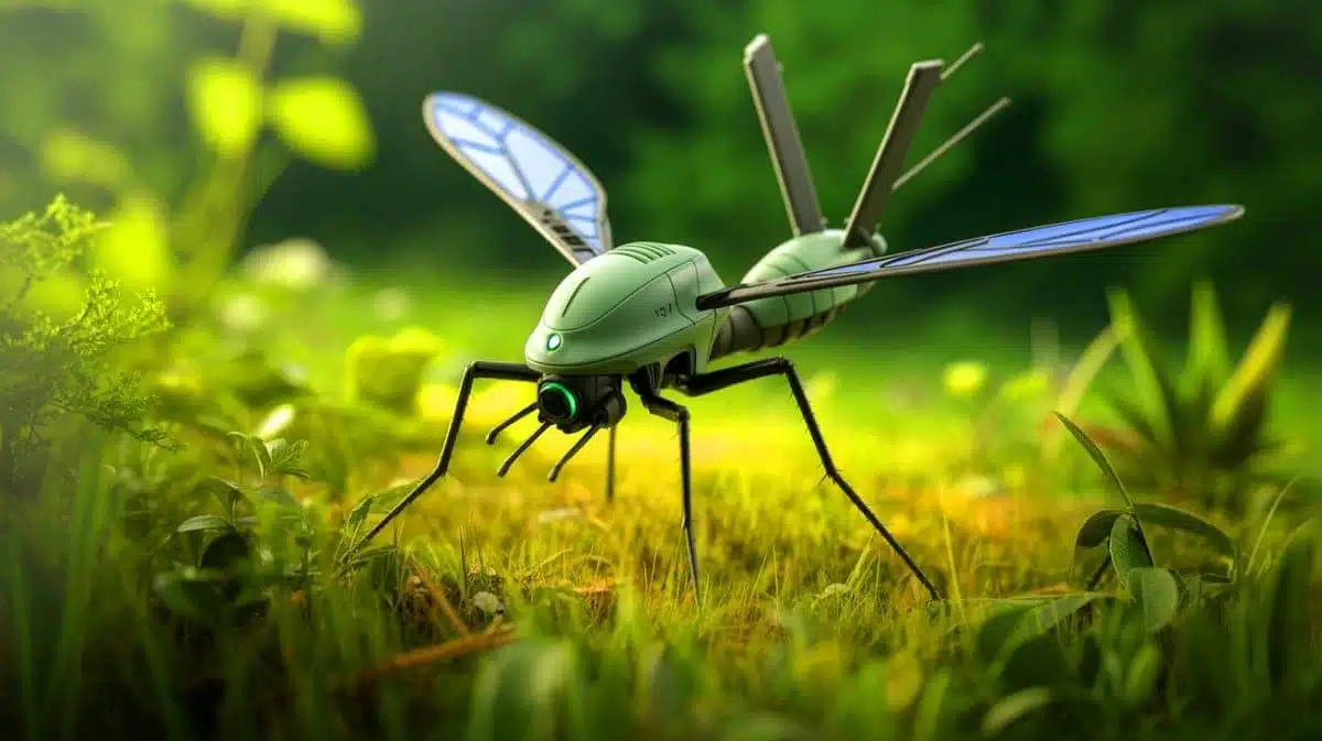 Illustration de nanodrone espion chinois de la taille d'un moustique. Image réalisée par IA.