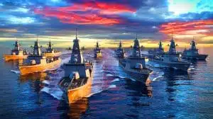 Illustration de l'expansion de la Royal Navy britannique pour renforcer la préparation au combat. Image réalisée par IA.
