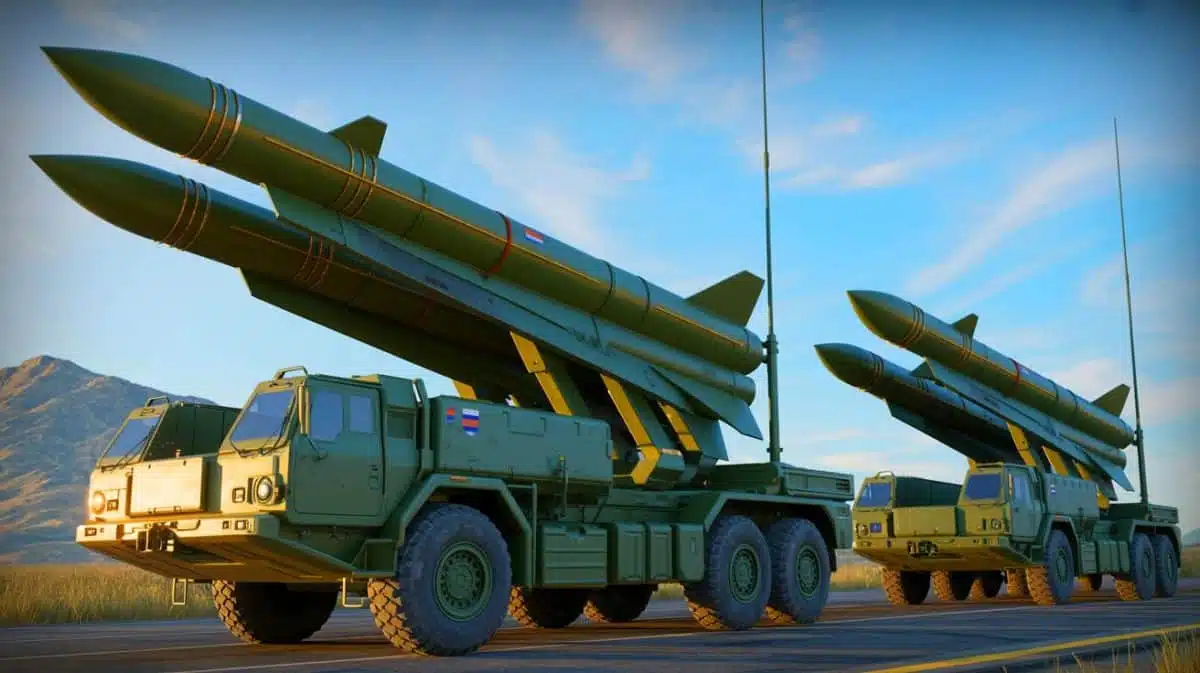 Illustration de la seconde batterie de missiles Dark Eagle en déploiement. Image réalisée par IA.