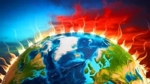 Illustration de l'inertie climatique et du réchauffement persistant de la Terre. Image réalisée par IA.