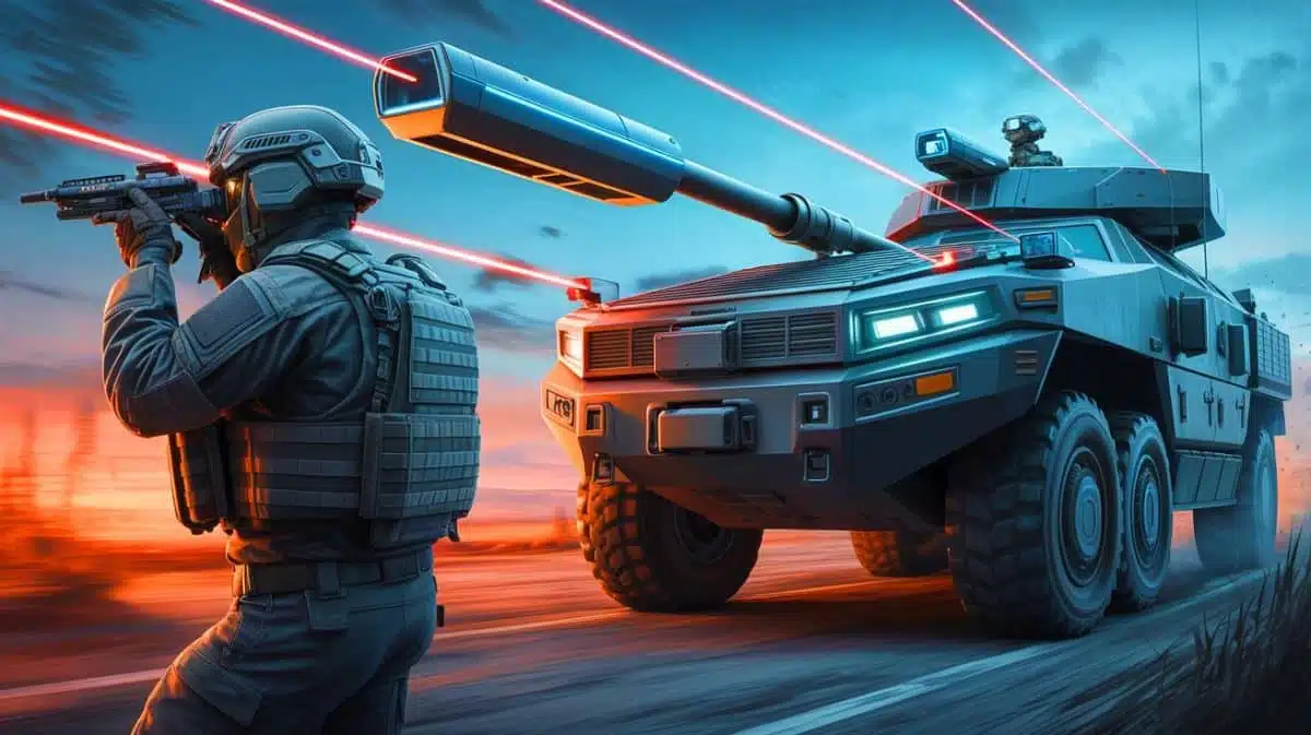 Illustration de la détection avancée des menaces laser sur le champ de bataille. Image réalisée par IA.