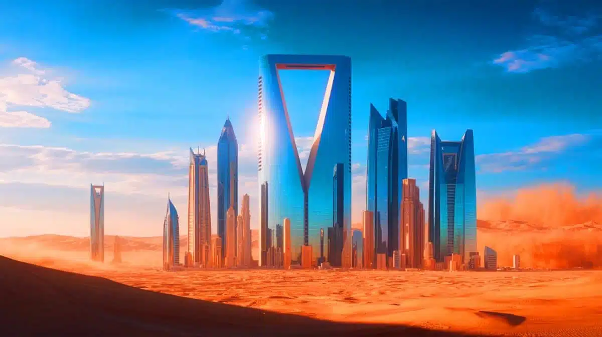 Illustration de l'impact potentiel du projet Neom sur les conditions météorologiques locales en Arabie saoudite. Image réalisée par IA.