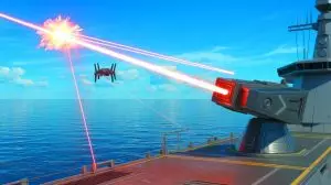 Illustration de la technologie laser de 400 kilowatts du programme SONGBOW de la marine américaine. Image réalisée par IA.