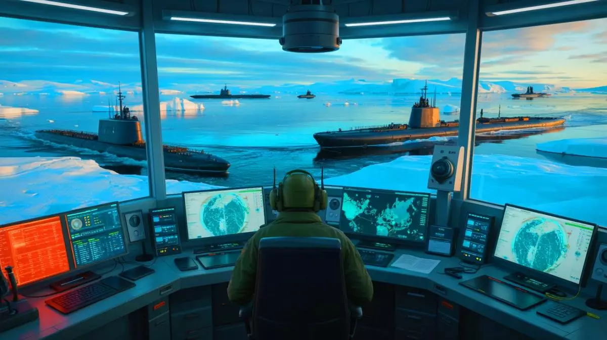 Illustration de la surveillance des activités russes dans l'Arctique par intelligence artificielle. Image réalisée par IA.