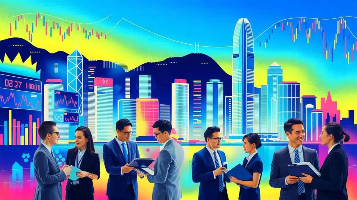 Illustration de l'intérêt croissant des clients fortunés pour les investissements diversifiés à Hong Kong. Image réalisée par IA.