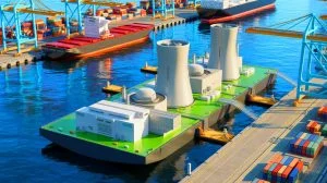 Illustration de la centrale nucléaire flottante projetée par les États-Unis pour concurrencer la Russie. Image réalisée par IA.