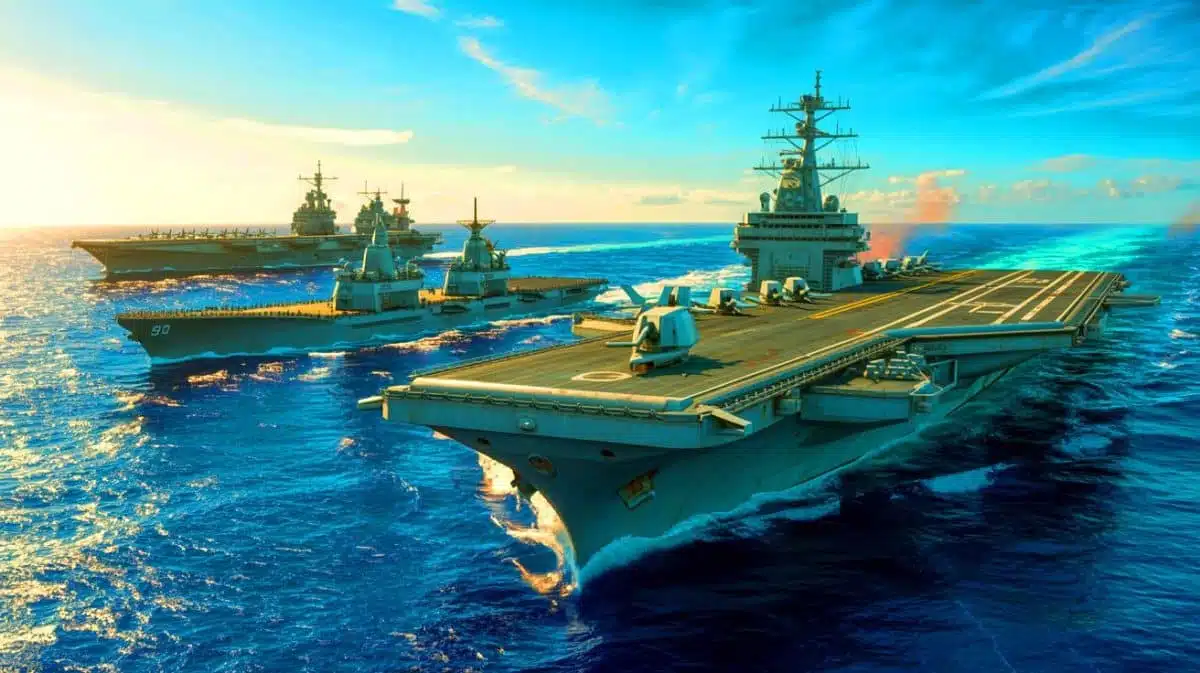 Illustration de la revitalisation de la flotte navale américaine face à la montée en puissance de la marine chinoise. Image réalisée par IA.