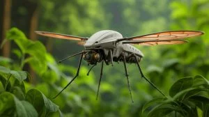 Illustration of a mosquito-sized drone designed for covert military operations. Image generated by AI.