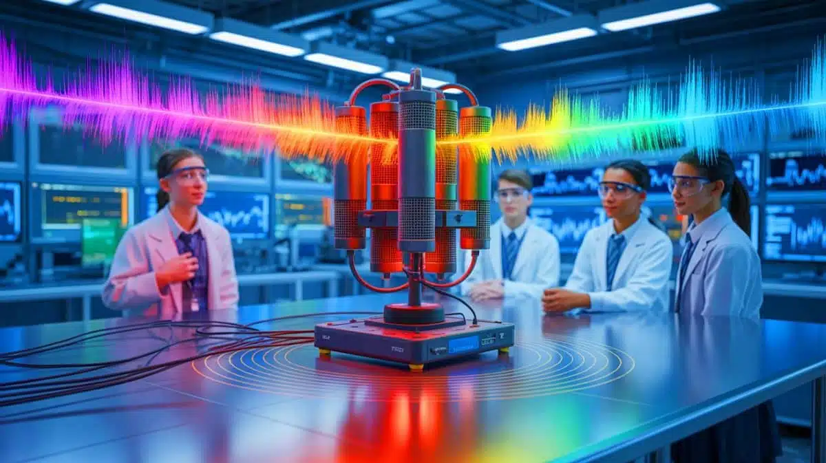 Illustration of a student-built acoustic imaging tool visualizing sound waves. Image generated by AI.