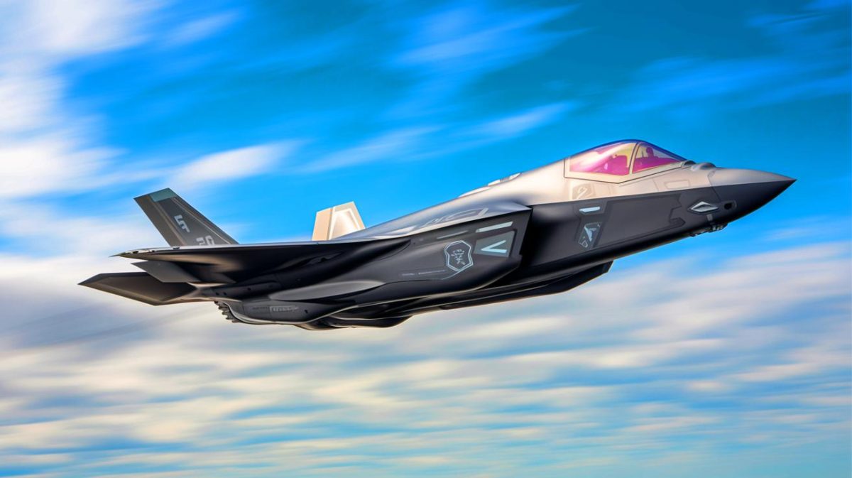 Illustration of an F-35 fighter jet showcasing pilot-optional capabilities and advanced technologies. Image generated by AI.
