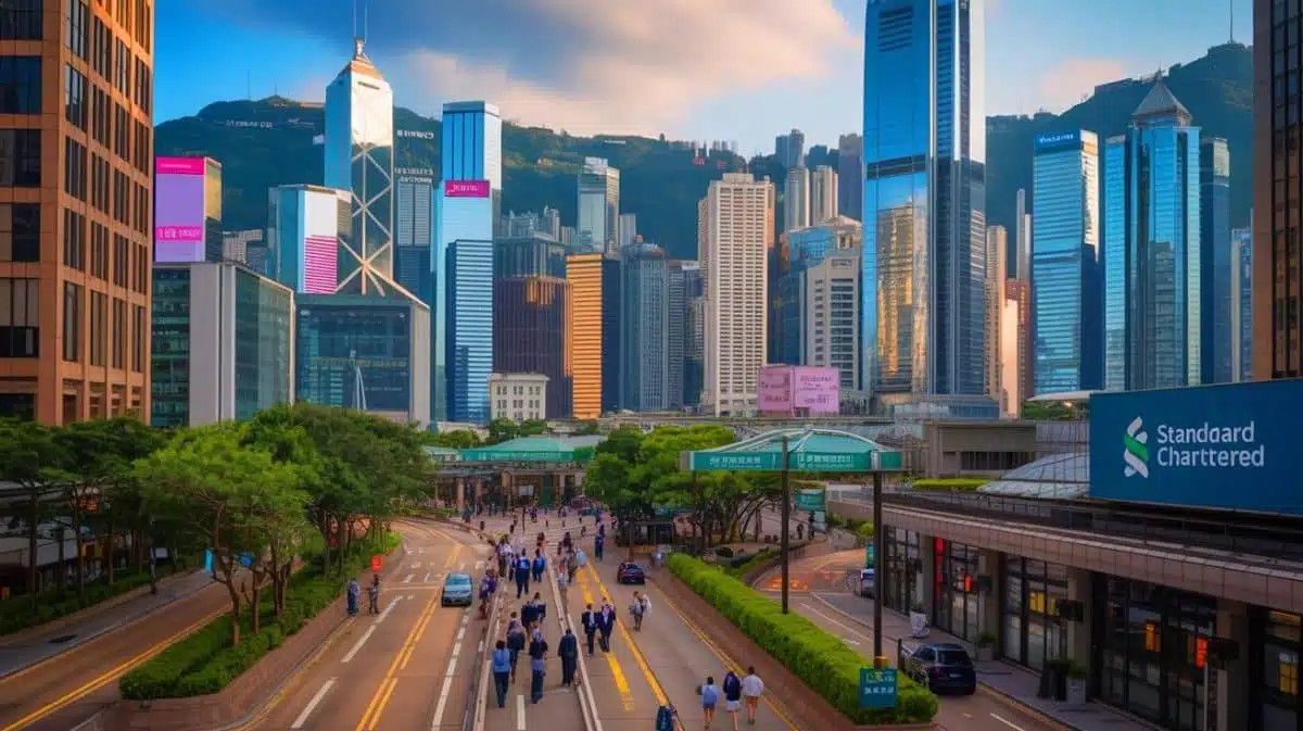 Illustration of affluent investors engaging in diversified financial activities in Hong Kong. Image generated by AI.