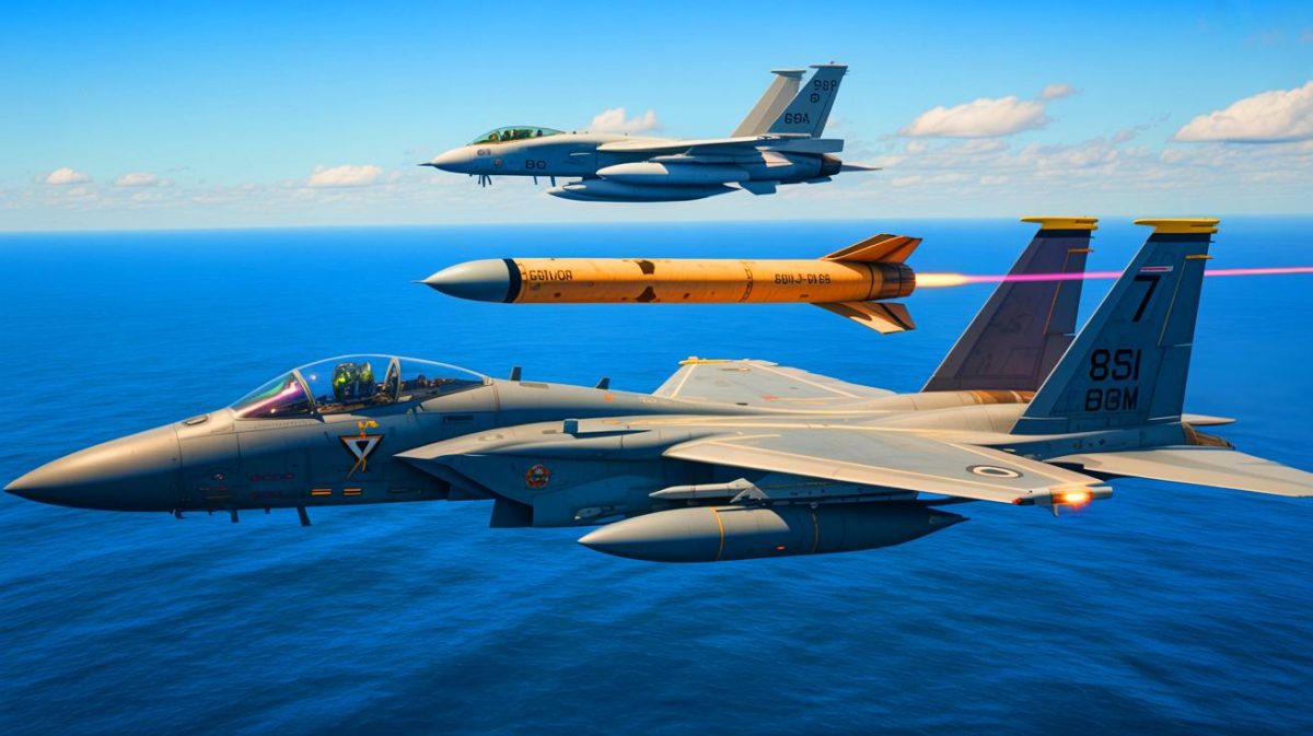 Illustration of GBU-53/B StormBreaker glide bombs being controlled mid-flight by a P-8A Poseidon. Image generated by AI.