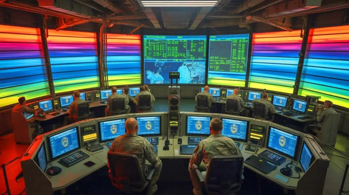 Illustration of the United States Air Force transmitting unusually long Emergency Action Messages. Image generated by AI.