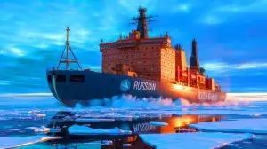 Illustration de la flotte de brise-glaces nucléaires russes dans l'Arctique. Image réalisée par IA.