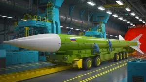 Illustration de la production en série du missile hypersonique Oreshnik par la Russie. Image réalisée par IA.
