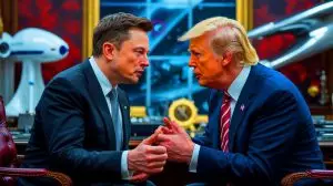 Illustration de l'escalade des tensions entre Elon Musk et Donald Trump concernant le déclassement des vaisseaux Dragon. Image réalisée par IA.