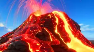 Illustration of rare metals rising from the Earth's core through volcanic activity. Image generated by AI.