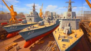 Illustration of the Royal Navy's expanded escort fleet with destroyers and frigates. Image generated by AI.