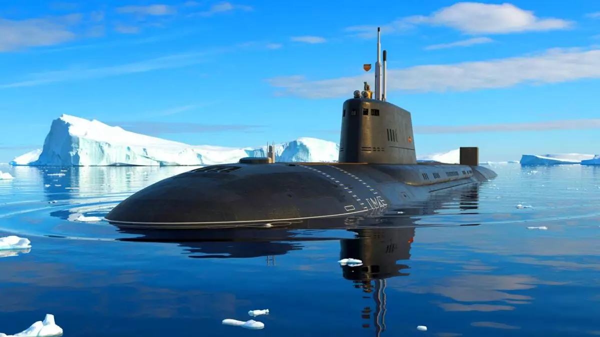 Illustration of the Russian Borei-A class nuclear submarine, Knyaz Pozharsky, navigating Arctic waters. Image generated by AI.