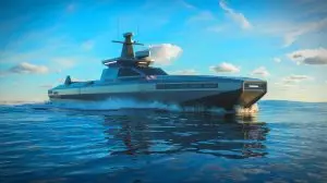 Illustration of the ASW-USV, an advanced unmanned surface vessel designed for anti-submarine warfare. Image generated by AI.