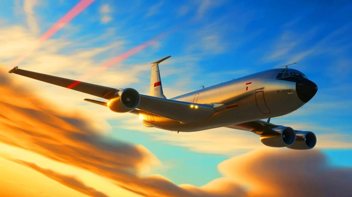 Illustration de l'avion WC-135R Constant Phoenix en mission de détection nucléaire. Image réalisée par IA.