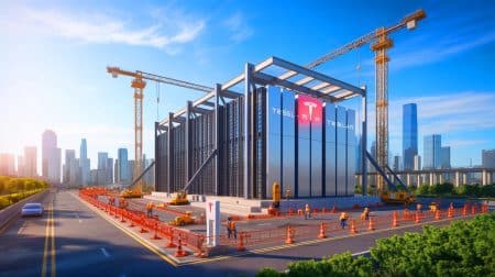 Illustration of Tesla's grid battery plant in China, depicting its scale and innovation. Image generated by AI.