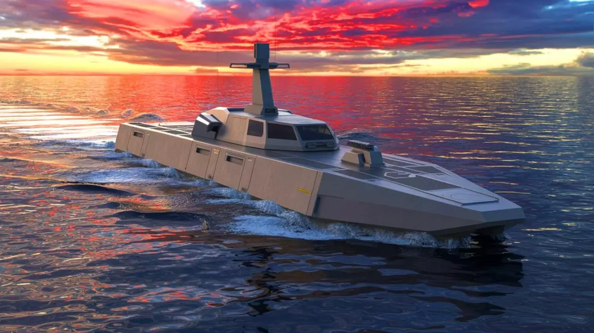 Illustration of the Republic of Korea Navy's combat unmanned surface vessel unveiled at Drone Show Korea 2025. Image generated by AI.