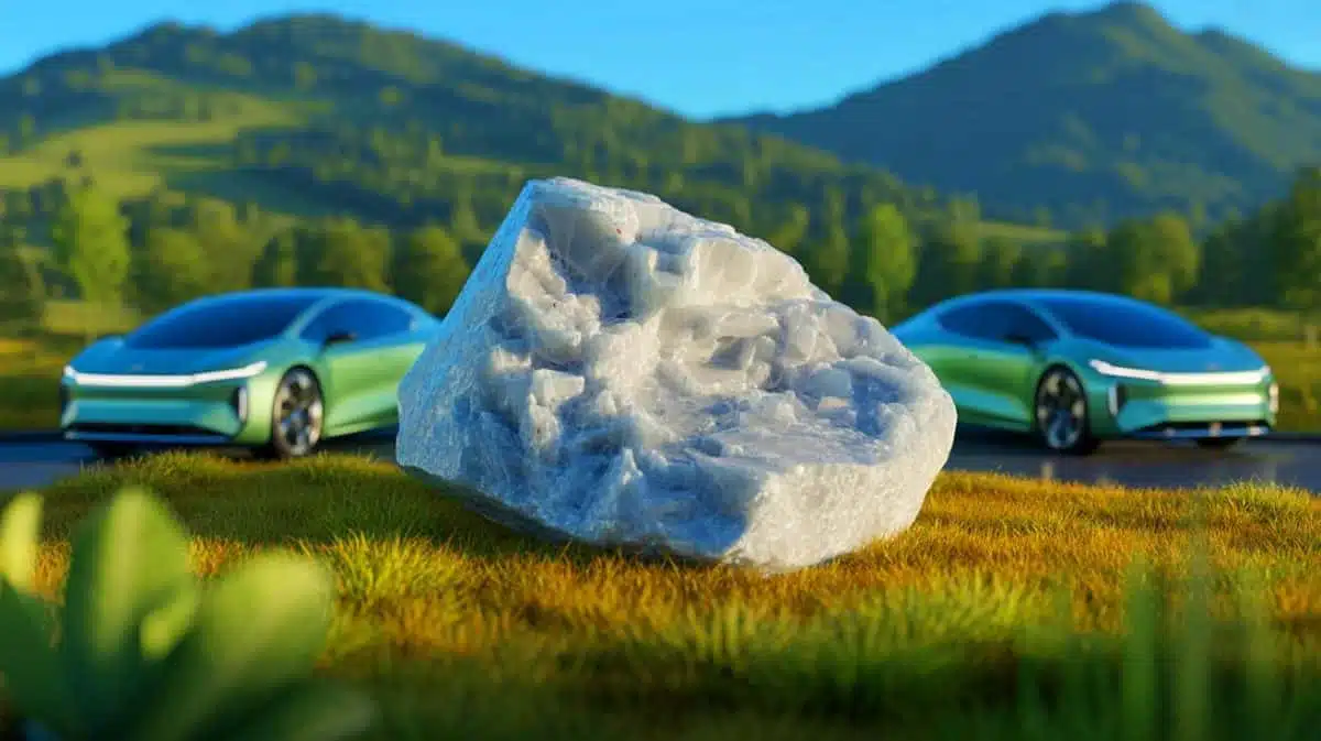 Illustration of jadarite, a mineral with a composition similar to Kryptonite, highlighting its potential in Europe's clean energy transition. Image generated by AI.