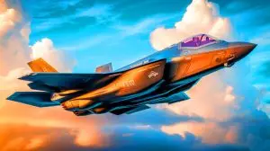 Illustration de futurs F-35 intégrant des technologies autonomes et des capacités avancées. Image réalisée par IA.