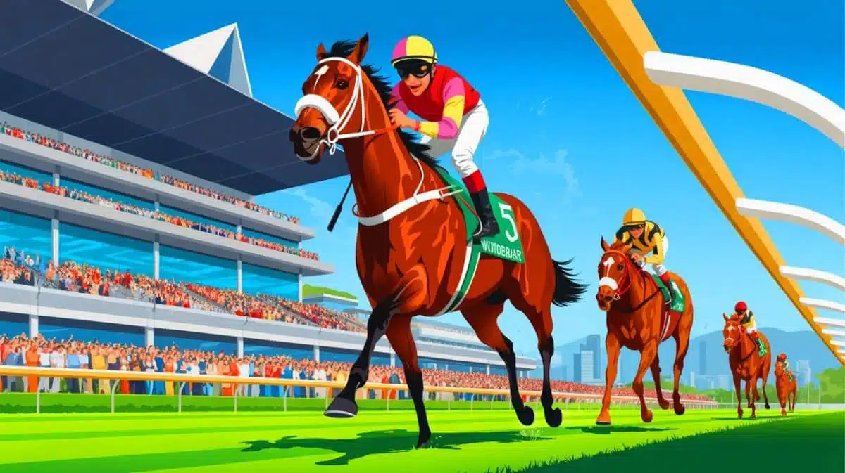 Illustration de Wunderbar remportant sa victoire à Sha Tin. Image réalisée par IA.