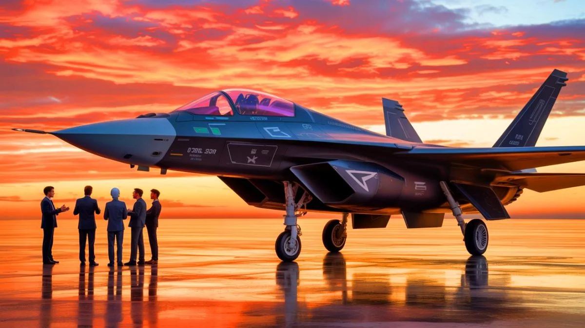 Illustration de la collaboration entre Dassault Aviation et Airbus sur le projet de chasseur européen de sixième génération. Image réalisée par IA.