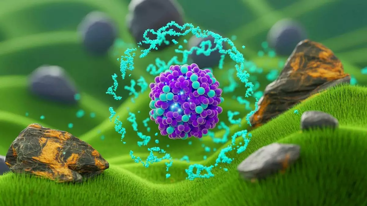 Illustration de l'extraction de terres rares et de la capture de CO₂ par un microbe innovant. Image réalisée par IA.