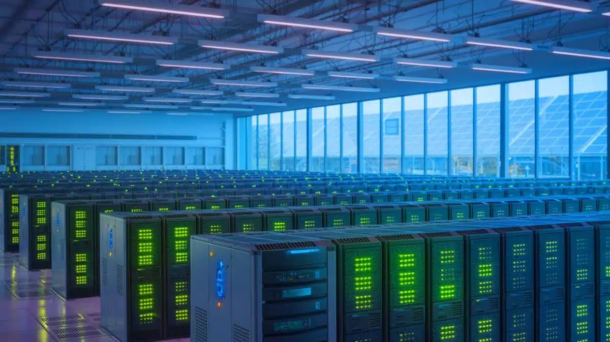 Illustration of Paderborn University's Otus supercomputer ranking fifth on the international 'Green 500' list. Image generated by AI.