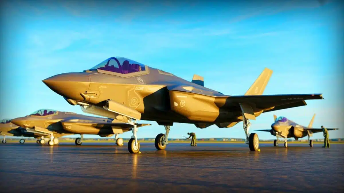 Illustration of F-35B Lightning II jets at RAF Marham during routine checks. Image generated by AI.