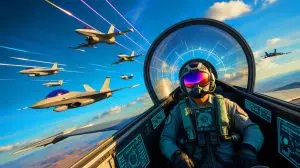 Illustration de l'impact de l'intelligence artificielle sur le combat aérien moderne. Image réalisée par IA.