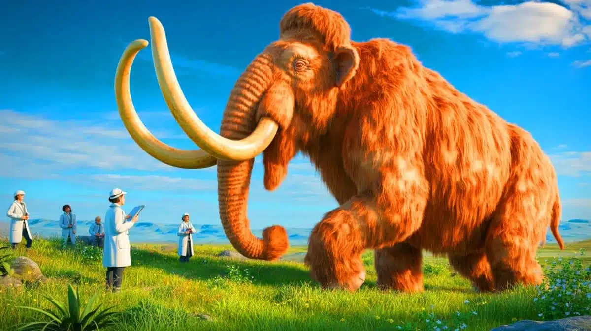 Illustration de la tentative de résurrection du mammouth laineux par les scientifiques. Image réalisée par IA.
