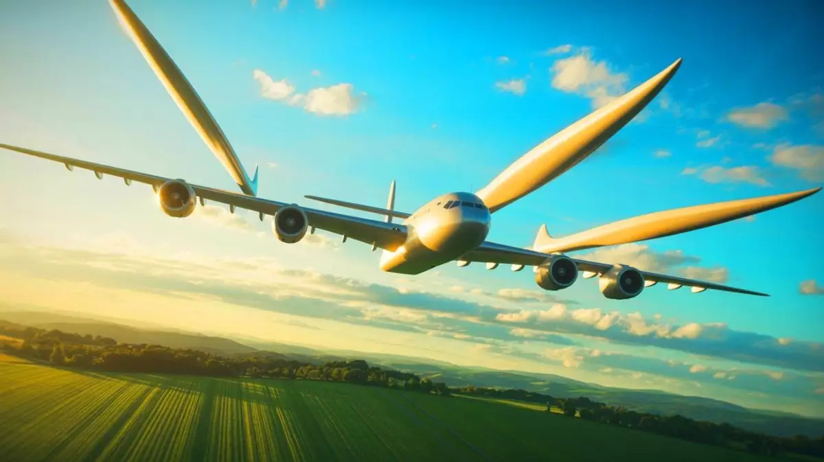 Illustration de l'avion WindRunner transportant des pales d'éoliennes. Image réalisée par IA.