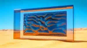 Illustration de l'appareil du MIT capturant l'eau de l'air grâce à un hydrogel innovant. Image réalisée par IA.