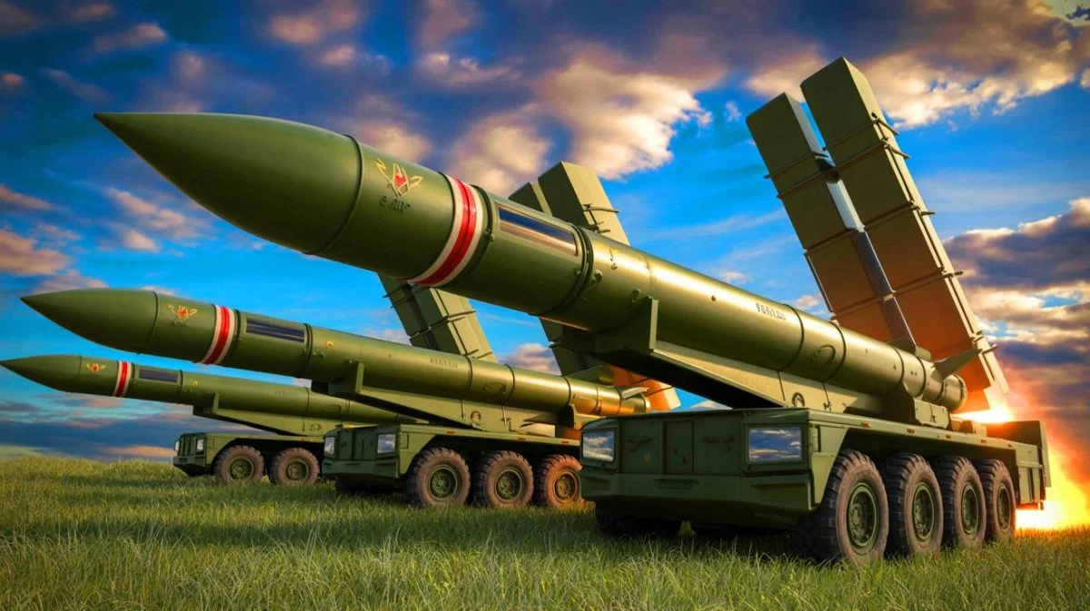 Illustration of the deployment of a Dark Eagle hypersonic missile battery. Image generated by AI.
