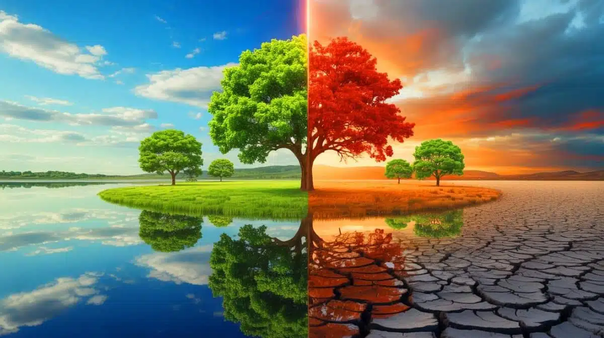 Illustration de l'impact persistant des émissions de gaz à effet de serre sur le climat et la stabilisation des températures. Image réalisée par IA.