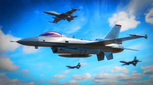 Illustration of QF-16 drones in flight as part of the U.S. Air Force's modernization efforts. Image generated by AI.