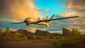 Illustration of the Precision Exportable Launched Effect (PELE) drone with its extended wingspan and modular design. Image generated by AI.