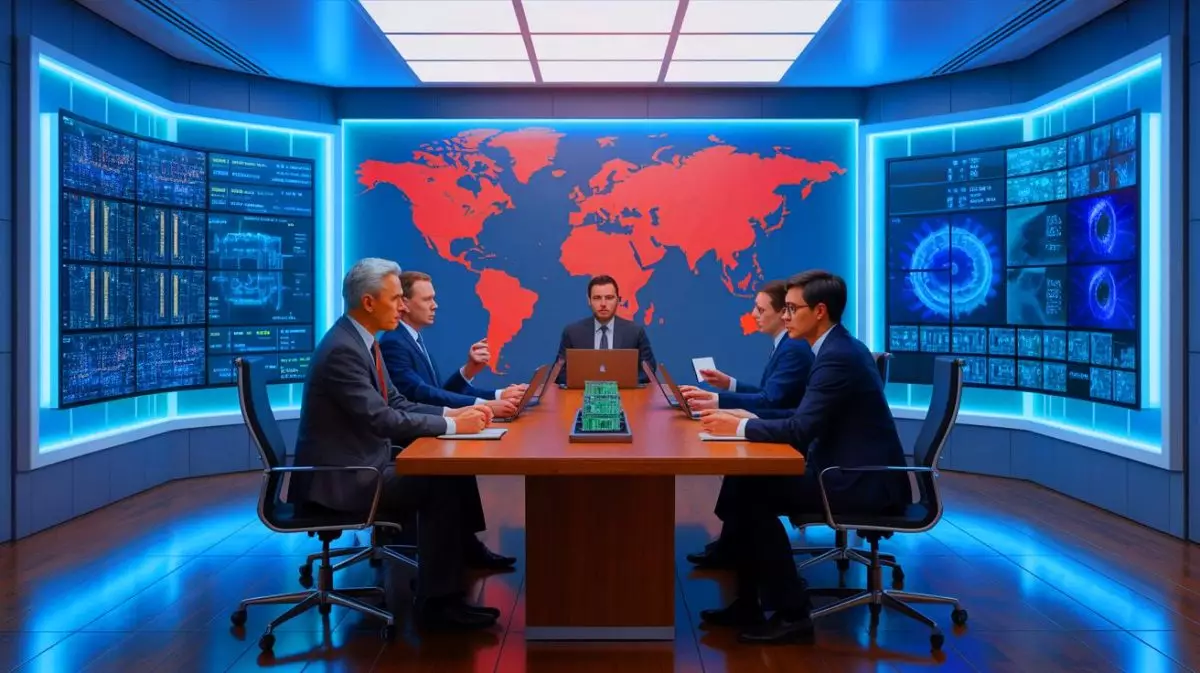 Illustration of the U.S. chip software firms' halt in sales to China amid tech war tensions. Image generated by AI.