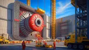 Illustration of the ITER project in southern France with the newly delivered Chinese magnetic component. Image generated by AI.