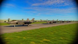 Illustration von F-35B Lightning II Jets auf einem RAF-Stützpunkt. Bild durch KI generiert.