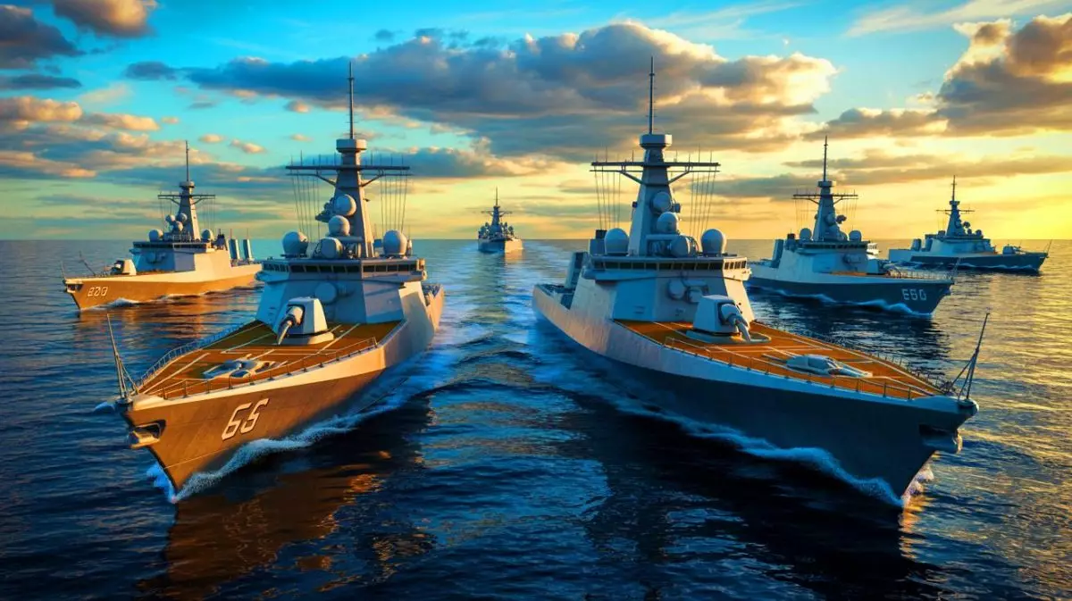 Illustration von der strategischen Modernisierung der US-amerikanischen Flotte im geopolitischen Kontext. Bild durch KI generiert.