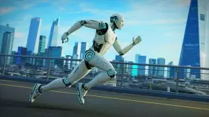 Illustration von einem humanoiden Roboter, der von Honor mit KI-Technologie trainiert wurde. Bild durch KI generiert.