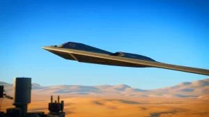 Illustration von einem B-2 Stealth Bomber im Einsatz über einer iranischen Nuklearanlage. Bild durch KI generiert.