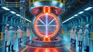 Illustration von einem internationalen Projekt zur Erforschung der Fusionsenergie bei ITER. Bild durch KI generiert.
